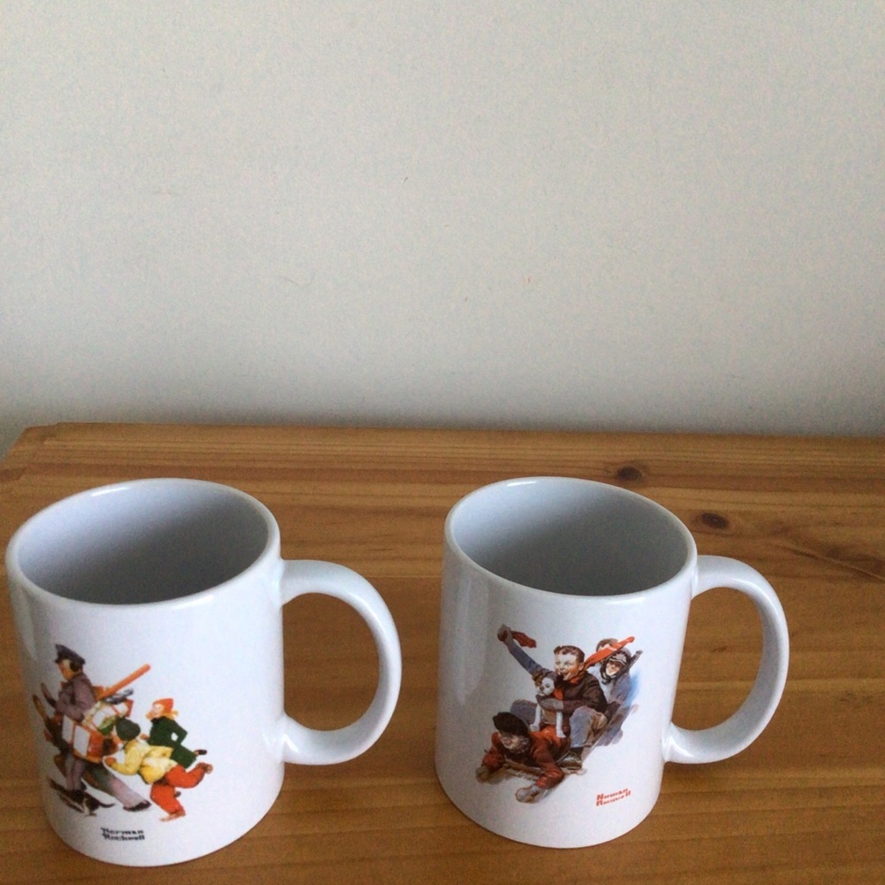 Official Norman Rockwell Ceramic Double Mug Set with Handles